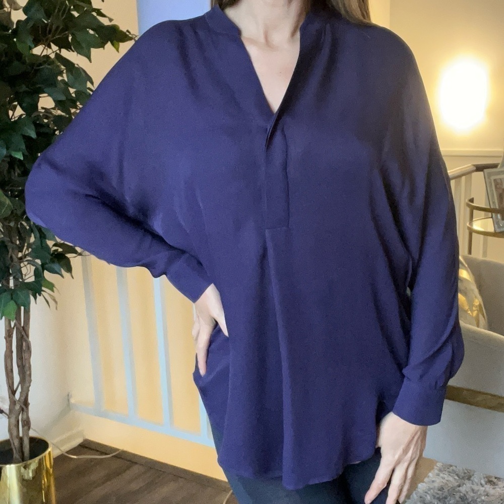 Vince 100% Silk Bias Purple Dolman Long Sleeve Blouse Top Mockneck Loose Fit S